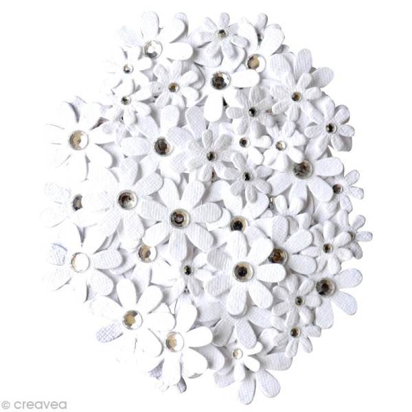 Fleur en papier Jewelled florettes Blanc x 80 - Photo n°1