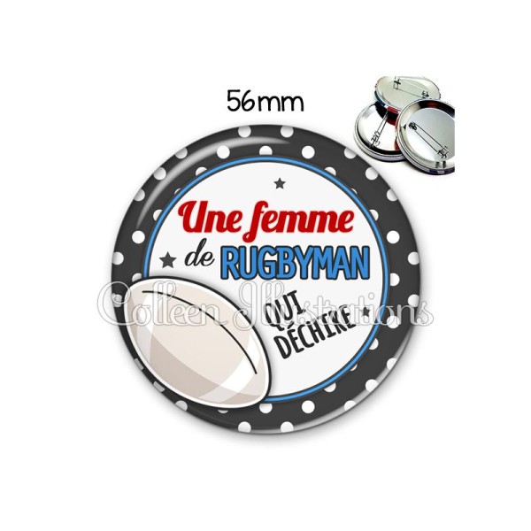 Badge 56mm Femme de rugbyman qui déchire - Photo n°1