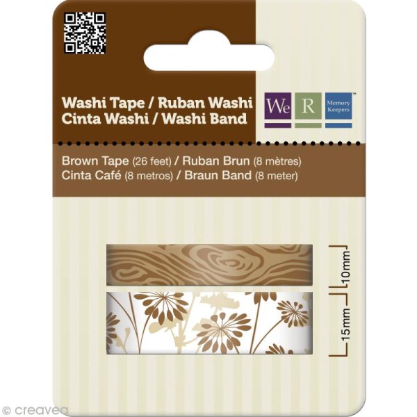 Washi tape floral - 2 rouleaux Marron x 16 m - Photo n°1