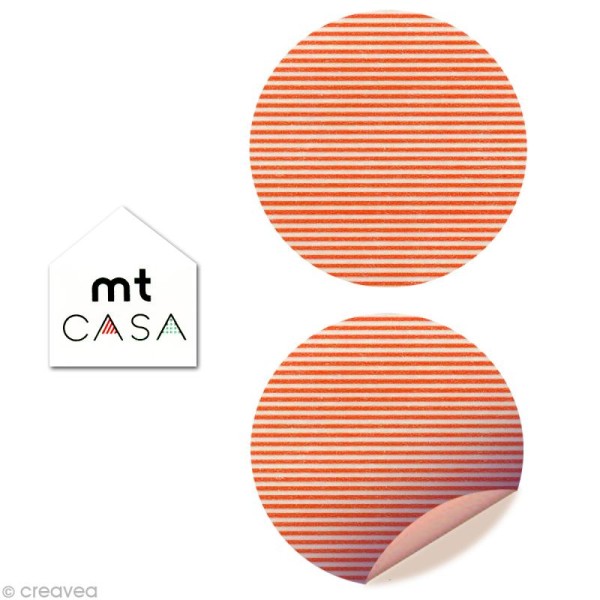 Masking Tape Casa Seal Rond 50 mm - Rayé Orange - border daidai - 10 pièces - Photo n°1