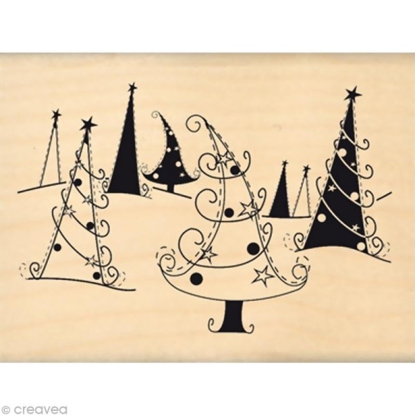 Tampon Noël - Joyeux sapins - 8 x 6 cm - Photo n°1