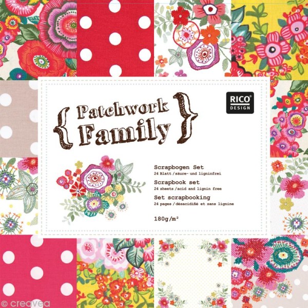 Set Scrapbooking - Patchwork Family - Fleurs et Gros Pois - 12 motifs 30,5 x 30,5 cm - Photo n°1