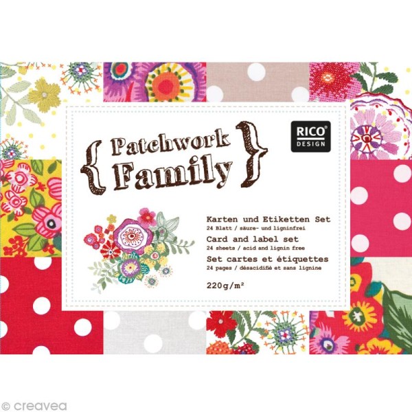Set Scrapbooking - Cartes Patchwork Family - Fleurs et Gros Pois - 5 motifs 20,7 x 14,7 cm - Photo n°1