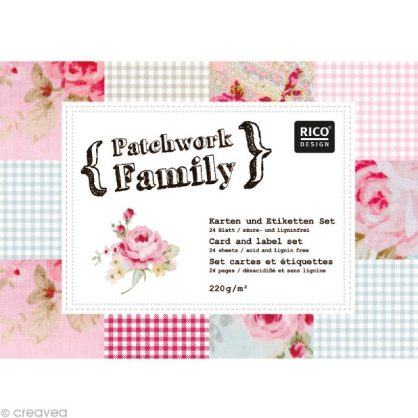 Set Scrapbooking - Cartes Patchwork Family - Fleurs - 5 motifs 20,7 x 14,7 cm - Photo n°1