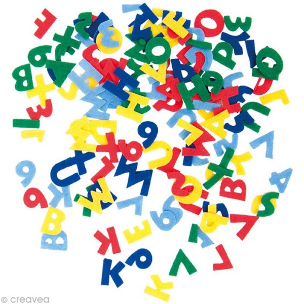 Autocollant feutrine - Alphabet multicolore x 20 gr - Photo n°1