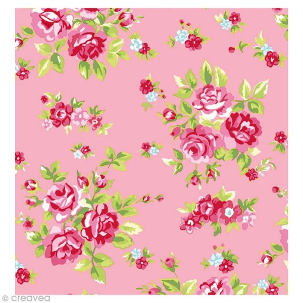 Coupon Tissu Rico Design n°11 - Fleurs Vert et Rose - 50 x 55 cm - Photo n°1