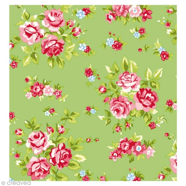Coupon Tissu Rico Design n°13 - Fleurs Vert et Rose - 50 x 55 cm - Photo n°1