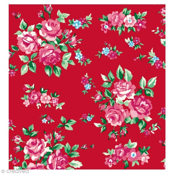 Coupon Tissu Rico Design n°35 - Fleurs Rouge et Rose - 50 x 55 cm - Photo n°1