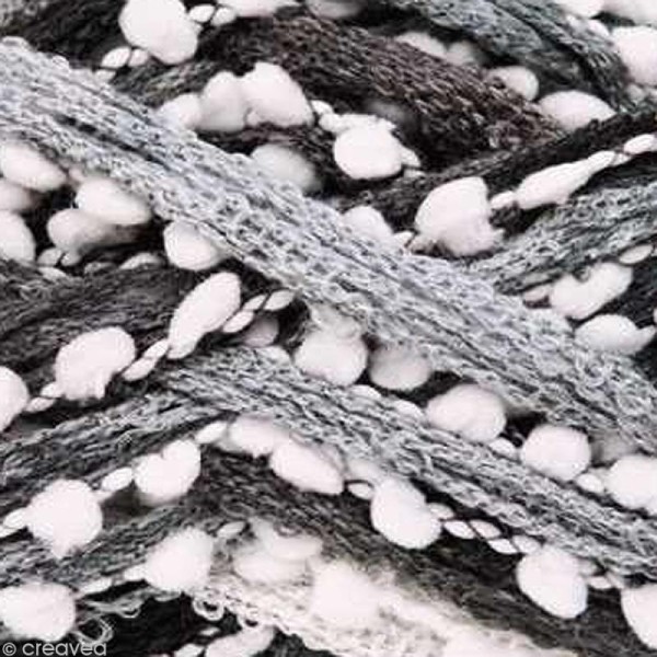 Laine écharpe Loopy pompon - Dégradé noir et blanc 100 g - Photo n°2
