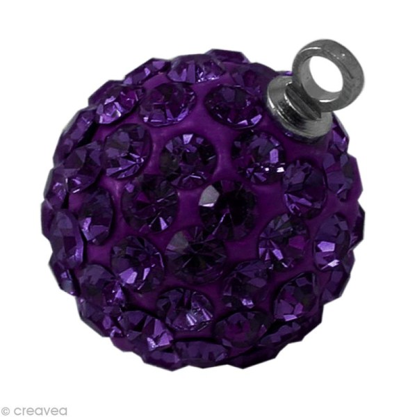 Perle Shamballa pendentif 8 mm - Violet améthyste - Photo n°1