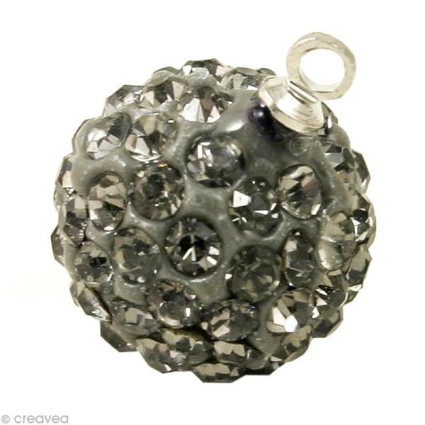 Perle Shamballa pendentif 8 mm - Noir diamant - Photo n°1