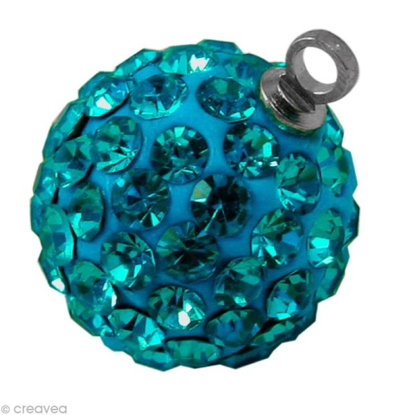 Perle Shamballa pendentif 8 mm - Bleu zircon - Photo n°1