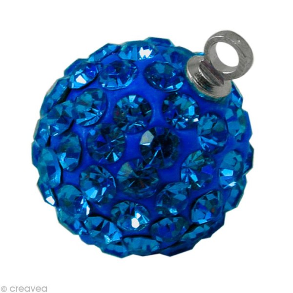 Perle Shamballa pendentif 8 mm - Bleu saphir - Photo n°1