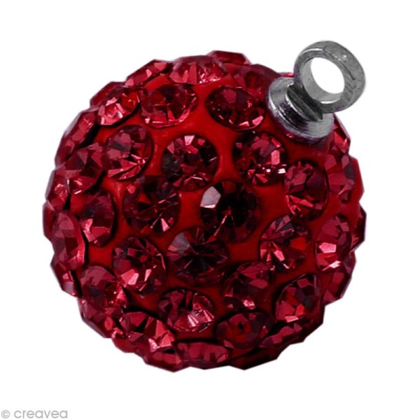 Perle Shamballa pendentif 8 mm - Rouge siam - Photo n°1