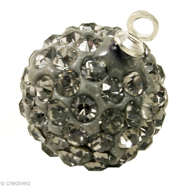 Perle Shamballa pendentif 10 mm - Noir diamant - Photo n°1