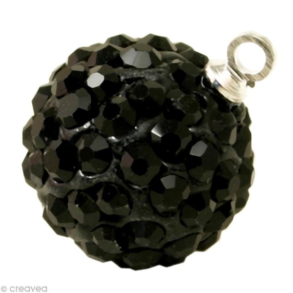Perle Shamballa pendentif 10 mm - Noir quartz - Photo n°1