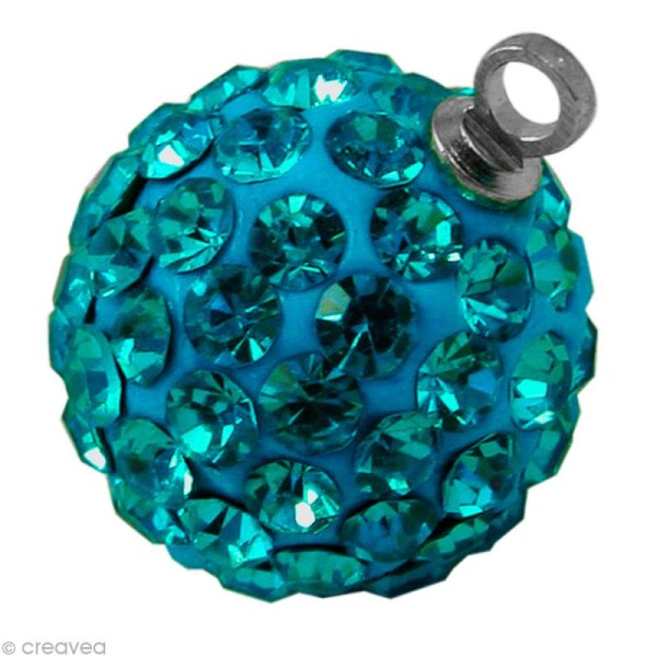 Perle Shamballa pendentif 10 mm - Bleu zircon - Photo n°1