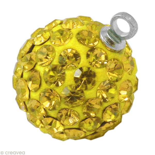 Perle Shamballa pendentif 10 mm - Jaune citrine - Photo n°1