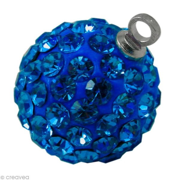 Perle Shamballa pendentif 10 mm - Bleu saphir - Photo n°1