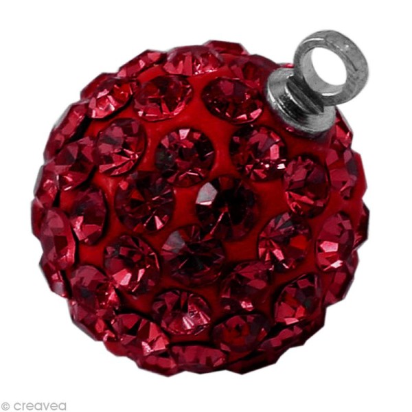 Perle Shamballa pendentif 10 mm - Rouge siam - Photo n°1