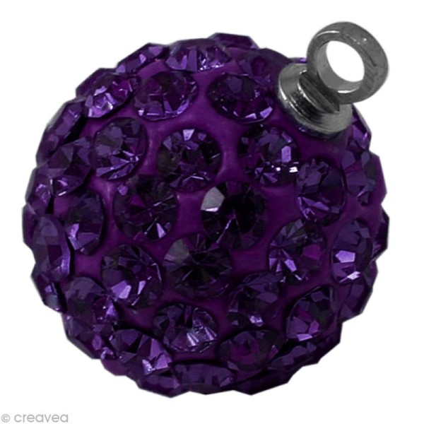 Perle Shamballa pendentif 12 mm - Violet améthyste - Photo n°1