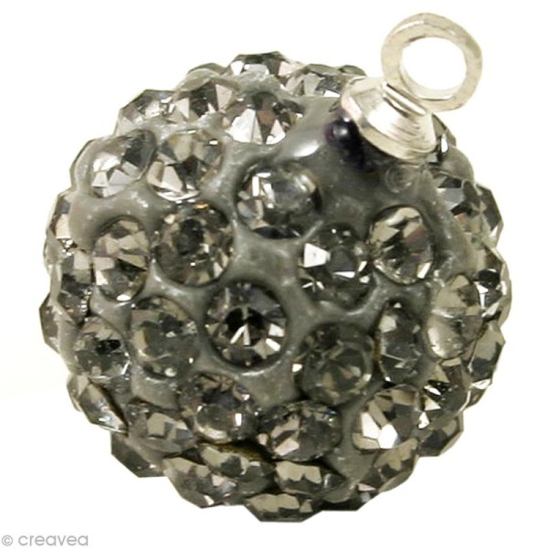 Perle Shamballa pendentif 12 mm - Noir diamant - Photo n°1