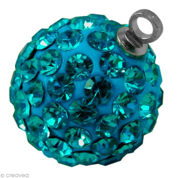 Perle Shamballa pendentif 12 mm - Bleu zircon - Photo n°1