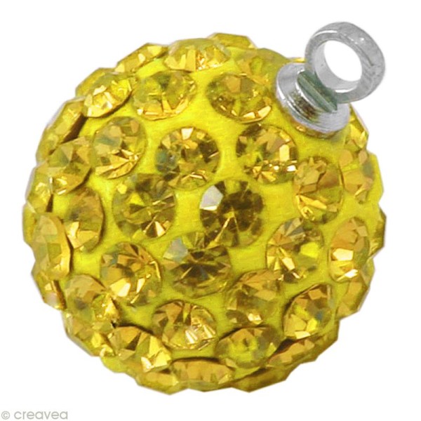 Perle Shamballa pendentif 12 mm - Jaune citrine - Photo n°1