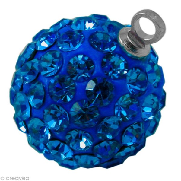 Perle Shamballa pendentif 12 mm - Bleu saphir - Photo n°1