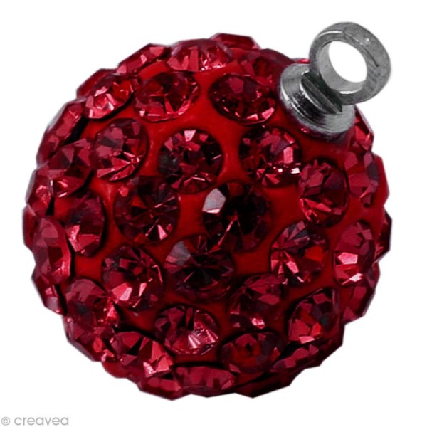 Perle Shamballa pendentif 12 mm - Rouge siam - Photo n°1