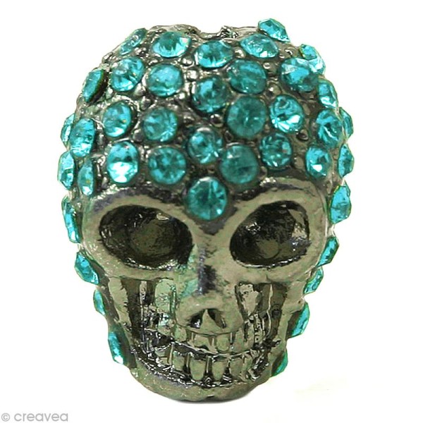 Perle shamballa tête de mort - Bleu bermudes 1,5 x 1,3 cm - Photo n°1