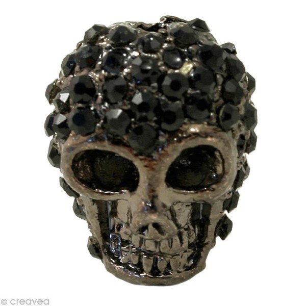 Perle shamballa tête de mort - Noir quartz 1,5 x 1,3 cm - Photo n°1