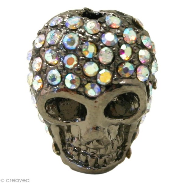 Perle shamballa tête de mort - Cristal hologramme 1,5 x 1,3 cm - Photo n°1