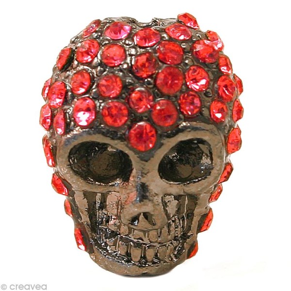 Perle shamballa tête de mort - Rouge grenat 1,5 x 1,3 cm - Photo n°1