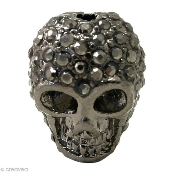 Perle shamballa tête de mort - Gris hématite 1,5 x 1,3 cm - Photo n°1
