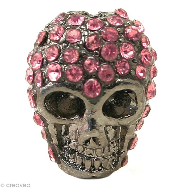 Perle shamballa tête de mort - Rose clair 1,5 x 1,3 cm - Photo n°1