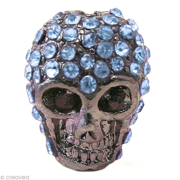 Perle shamballa tête de mort - Bleu turquoise 1,5 x 1,3 cm - Photo n°1