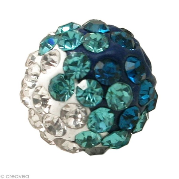 Perle Shamballa 10 mm tricolore - Trio bleu zircon - Photo n°1