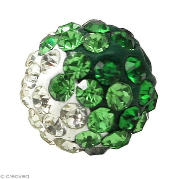 Perle Shamballa 10 mm tricolore - Trio vert émeraude - Photo n°1