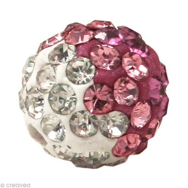 Perle Shamballa 10 mm tricolore - Trio rose clair - Photo n°1