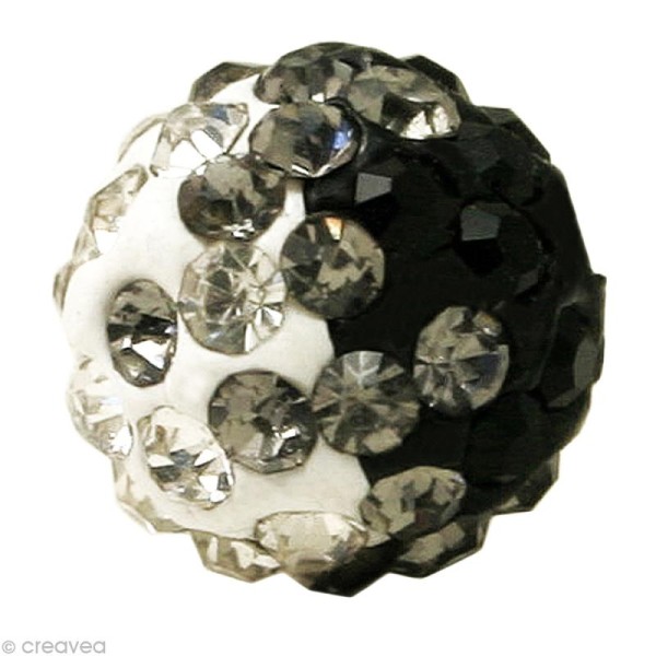 Perle Shamballa 12 mm tricolore - Trio noir quartz - Photo n°1