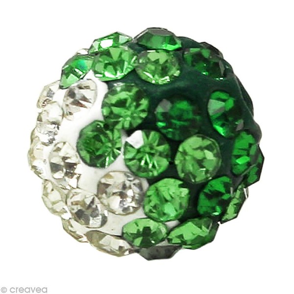Perle Shamballa 12 mm tricolore - Trio vert émeraude - Photo n°1