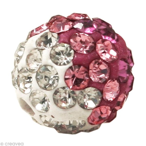 Perle Shamballa 12 mm tricolore - Trio rose clair - Photo n°1