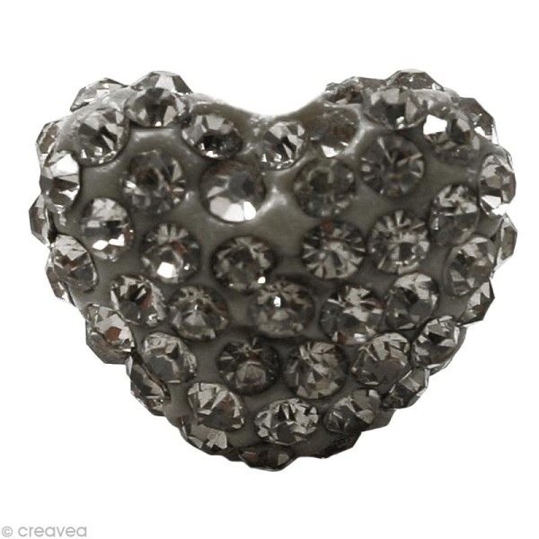 Perle Shamballa coeur 12 x 15 mm - Noir diamant - Photo n°1