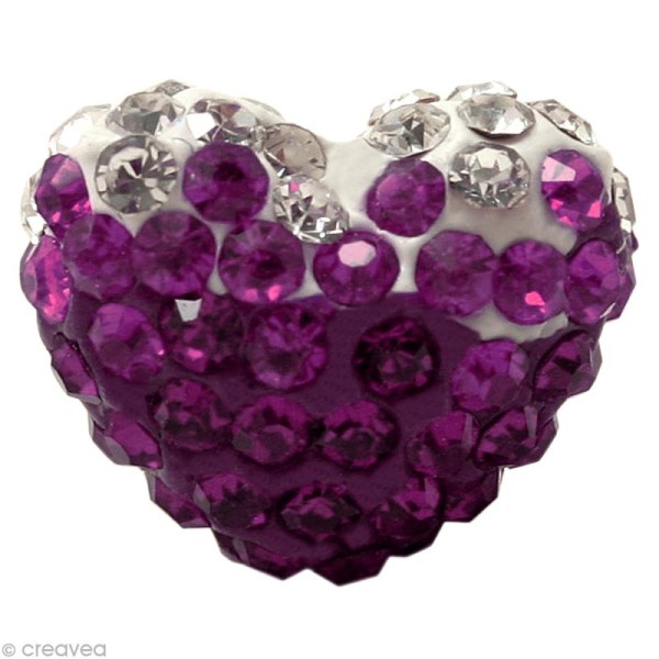 Perle Shamballa coeur 15 x 13 mm - Trio violet améthyste - Photo n°1