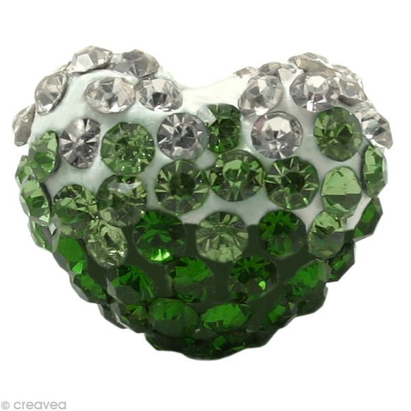 Perle Shamballa coeur 15 x 13 mm - Trio vert émeraude - Photo n°1