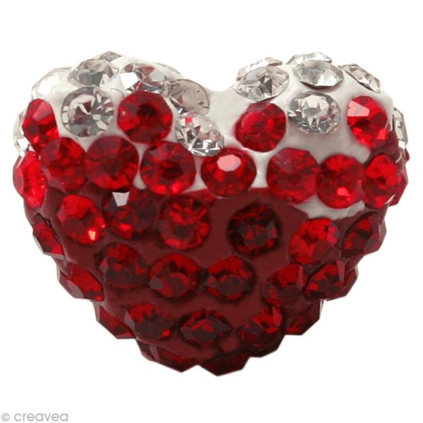 Perle Shamballa coeur 15 x 13 mm - Trio rouge grenat - Photo n°1
