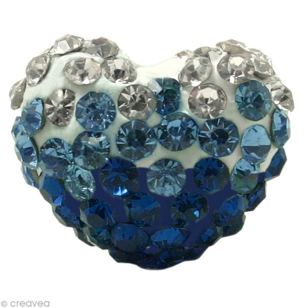 Perle Shamballa coeur 15 x 13 mm - Trio bleu saphir - Photo n°1
