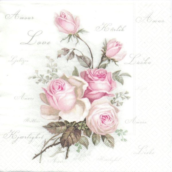 4 Serviettes en papier Bouquet de Roses Format Lunch - Photo n°2
