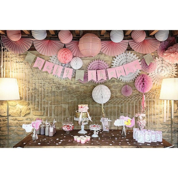 Guirlande Baby Shower Fille Rose, 3,5m x 18 cm, 13 fanions, détails  paillettes dorées - Décoration de table d'anniversaire - Creavea